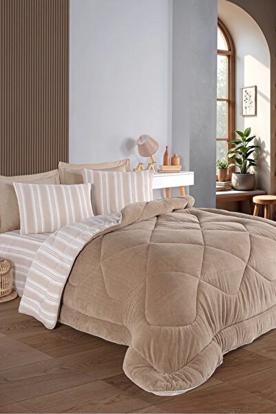 Bella Home Relax Soft Double-Sided Cotton Sleeping Set 4 Piece Double Size Duvet Set Vi̇zon