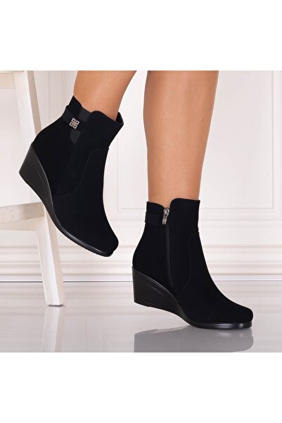 Botinelli Ghete negre pentru femei, cu căptușeală de blană, din piele întoars...