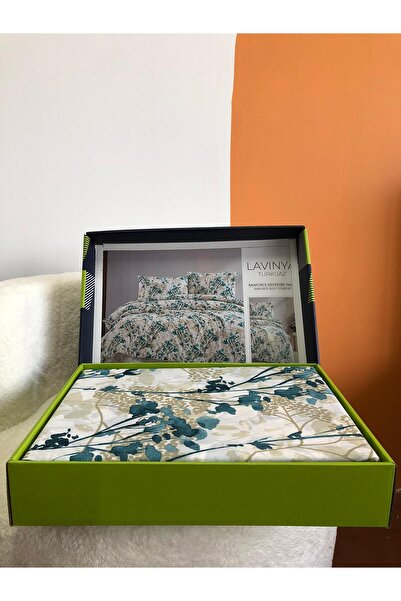 Bella Home طقم غطاء لحاف مزدوج 100% قطن في علبة باللون الفيروزي