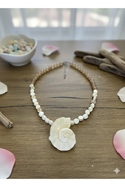 İki Cadı Tasarım Deniz Kabuğu Obje Detaylı, Doğal Taşlı, Paslanmaz Çelik Zinc...