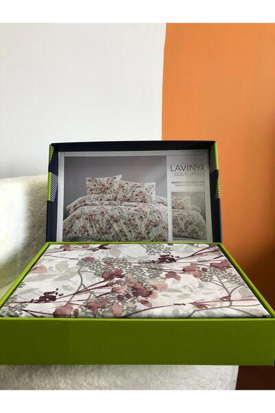 Bella Home طقم غطاء لحاف مفرد 100% قطن معبأ في صندوق باللون الوردي المجفف