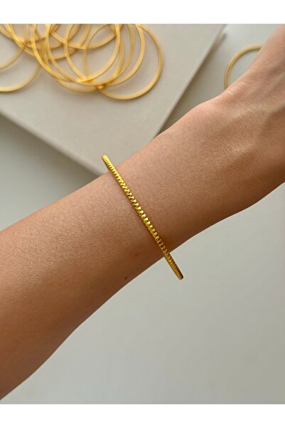 YOUES JEWELRY 22 Ayar 1 ADET Gold Altın Kaplama Tırtıklı Ajda Bilezik Kuyumcu Model