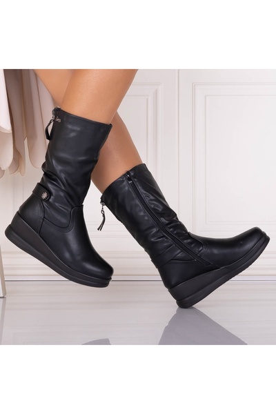 Botinelli Ghete de damă negre cu blană, din piele ecologică culoare lavandă, ...