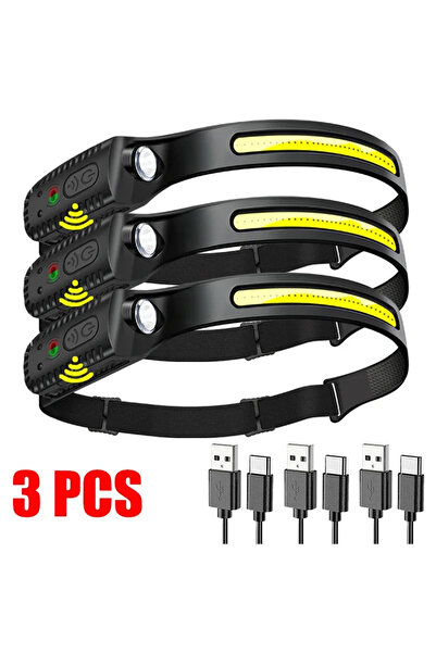 Heinast مصباح رأس جديد مطور مزود بمستشعر LED، 3 قطع، مناسب للتخييم والبحث عن ...