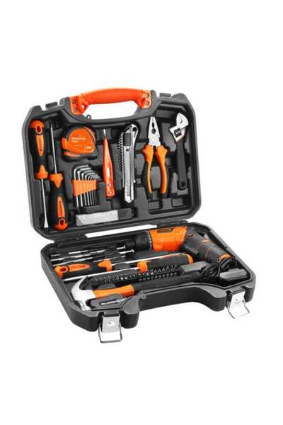 Generic Durable 58-piece Tool Kit with Cordless Screwdriver, Adjustable Handle, Orange/Black