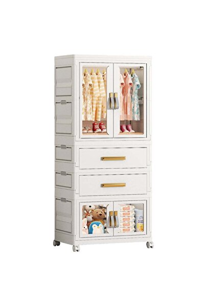 Ollieroo خزانة تخزين بلاستيكية معيارية - خزانة ملابس بدرجين، صندوق قابل للطي،...