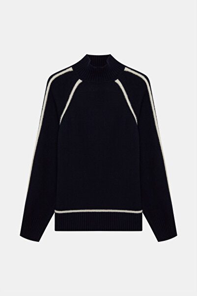 W Collection LACİVERT VİZON ŞERİT DETAYLI TRİKO