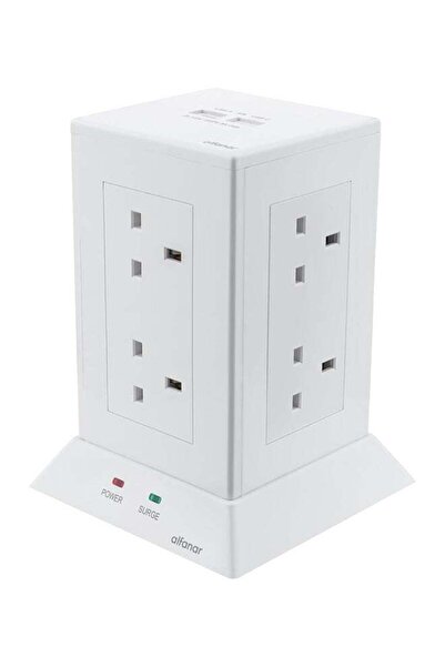 Alfanar مقبس طاقة رأسي بثمانية منافذ ومنفذي USB