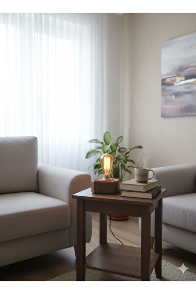 Muall Collection Doğal Ahşap Rustik Masa Lambası Dekoratif Kütük Edison Abaju...