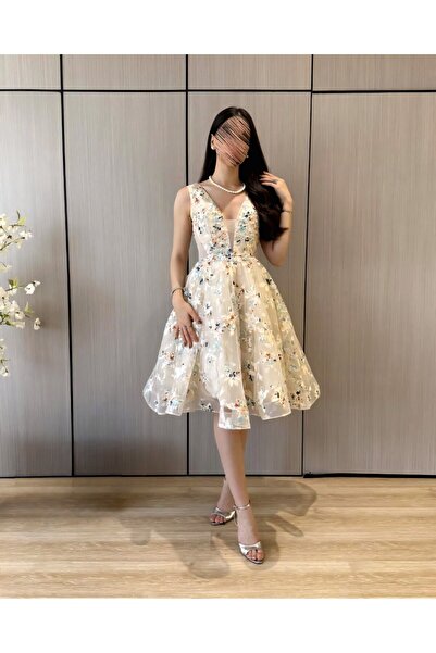 Rahibhdresses Midi evening dress with embroidered floral print - attractive f...