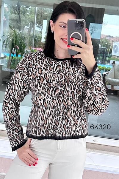 İnce Topuk Leopard Patterned Knitwear Blouse 6K320