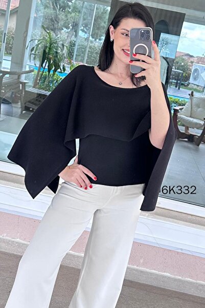 İnce Topuk Knitwear Poncho Sweater 6K332