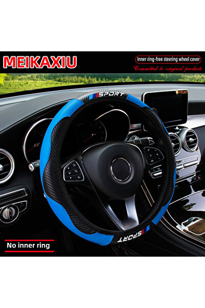 Choice غطاء عجلة قيادة جديد من الجلد المصنوع من ألياف الكربون باللون الأزرق، ...