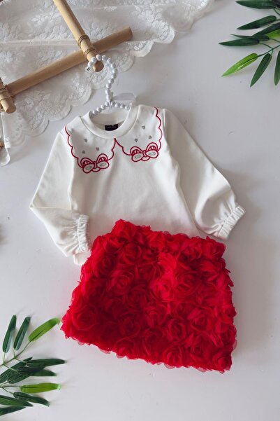 Minigimin Cicileri Set pentru fetiță cu broderie cu guler cu model de trandaf...