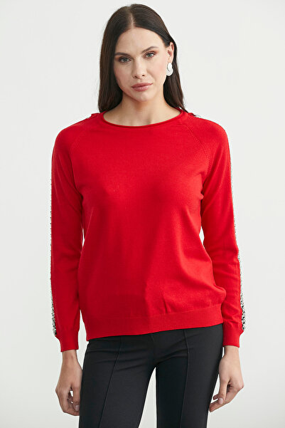 Sementa Round Neck Sleeve Detailed Knitwear Sweater - Red