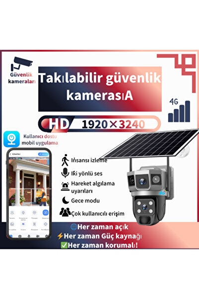 Dobest Güneş Enerjili 6MP 4G SIM Kartlı Çift Lens PTZ, 360° Panoramik, Hareke...