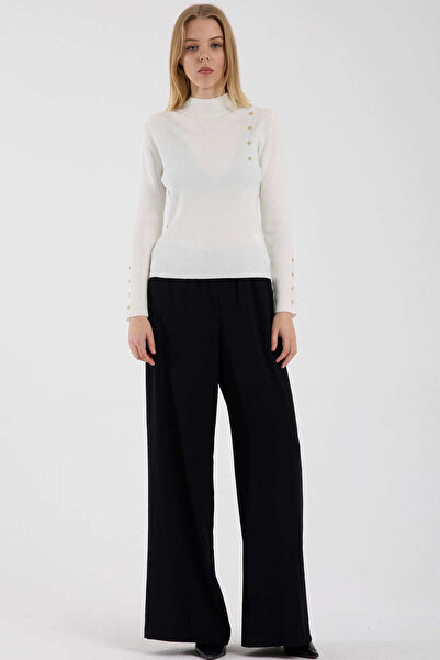 Sementa Button Detailed Corded Fabric Knitwear Sweater - Bone