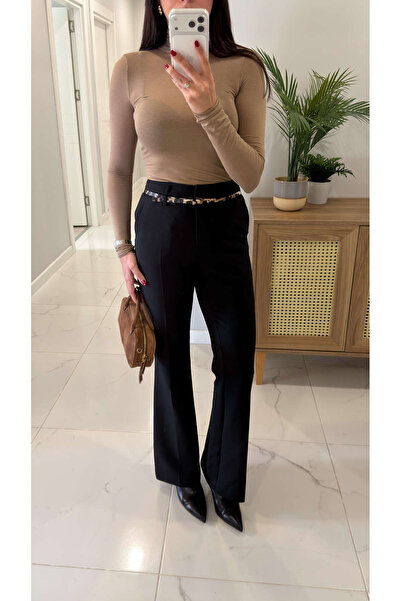 BİRCANÇİL Dlvin Nenda Black Belted Flared Trousers