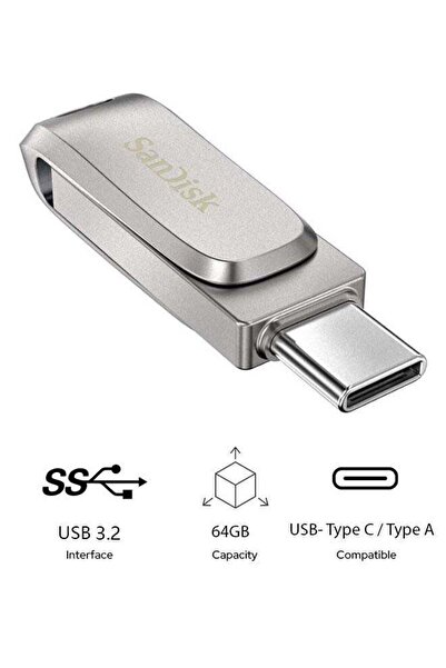 SanDisk 64 GB Ultra Dual Flash Drive, USB 3.2 Type-C & Type-A (SDDDC4-064G-G46)