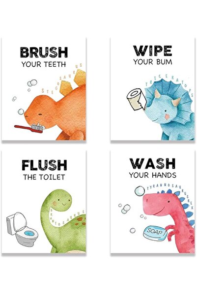 Generic Valgiok Funny Dinosaur Bathroom Wall Art Prints for Kids - Set of 4 (8 x 10 in)