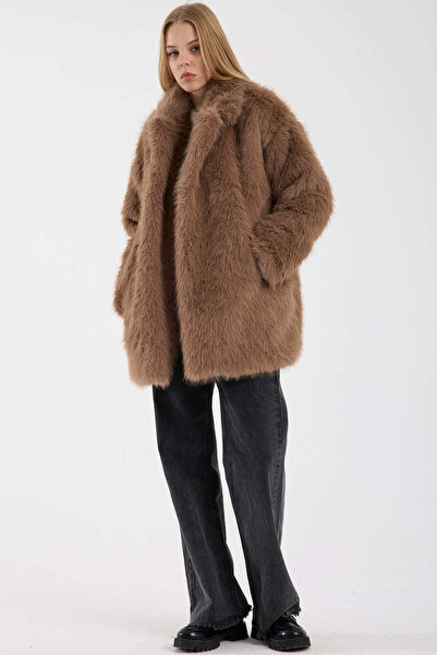 Sementa Lined Long Faux Fur Coat - Mink