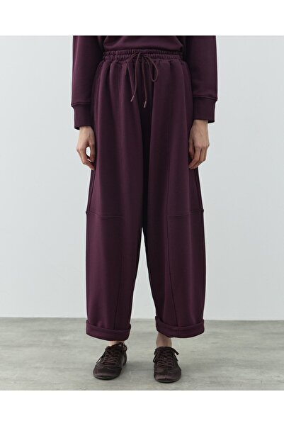 Aybikestil Diagonal Üç İplik Balon Fit Kesikli Eşofman Altı Mürdüm