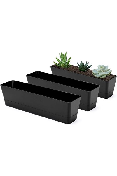 Generic GREANER Window Planter Box, Rectangular 3-Pack with Drainage Trays, 40.6×9.7 cm