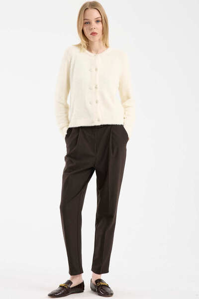 Sementa Bearded Knitwear Cardigan with Metal Button Detail - Bone