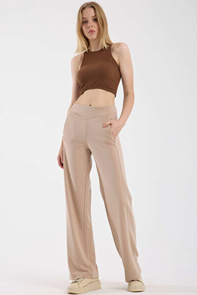 Sementa Soft Textured Wide Leg Sweatpants - Beige