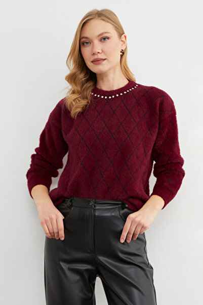 Fulla Moda Baklava Patterned Stone Detailed Knitwear Sweater