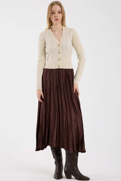 Sementa Buttoned Brass Motif Knitwear Cardigan - Stone