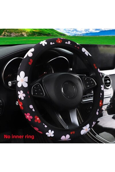 Choice غطاء عجلة قيادة السيارة من قماش مانع للانزلاق، بنقشة زهور حمراء وبيضاء...