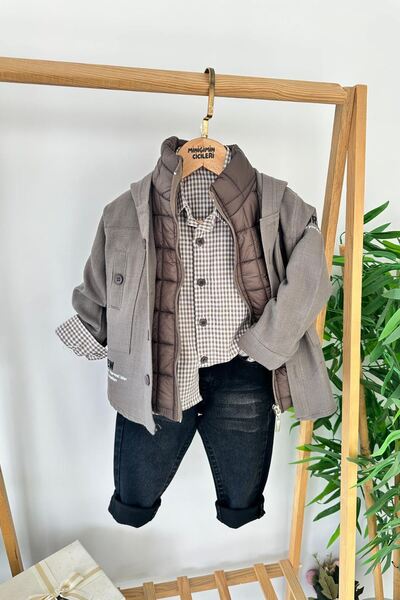 Minigimin Cicileri Set de set cu vestă cămăși cu carouri pentru băieți Miniği...