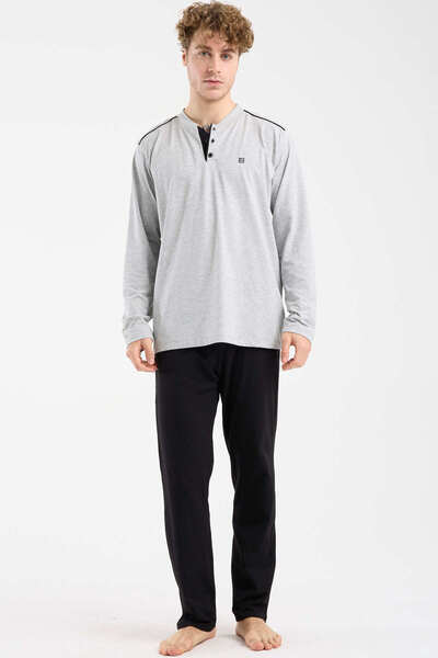 Sementa Button Collar Comfortable Fit Pajama Set - Gray