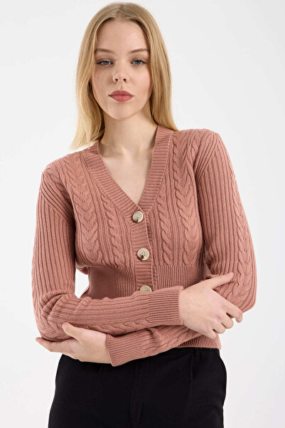 Sementa Buttoned Brass Motif Knitwear Cardigan - Rose