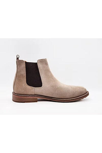 UniqCrafter Erkek Bot Lastikli Hakiki Süet Deri 1029-11 Krem