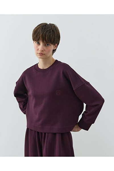 Aybikestil Diagonal Üç İplik Crop Sweat Mürdüm