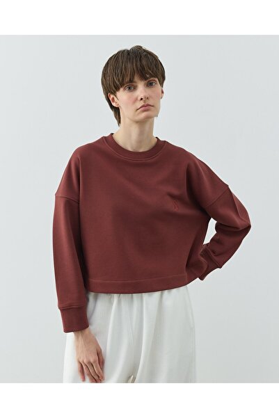 Aybikestil Diagonal Üç İplik Crop Sweat Terra Cotta