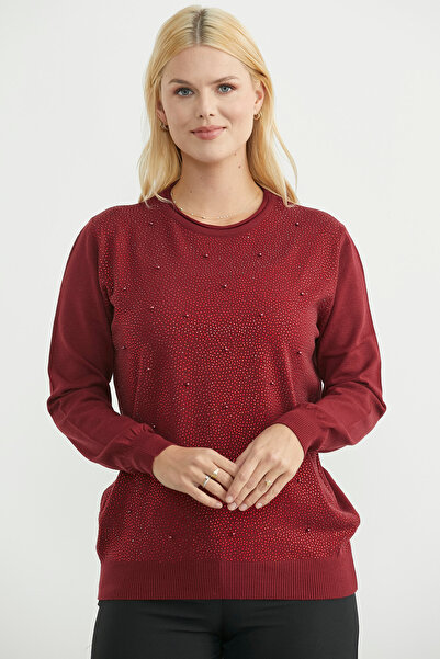 Sementa سترة تريكو بتفاصيل حجرية في الأمام - أحمر