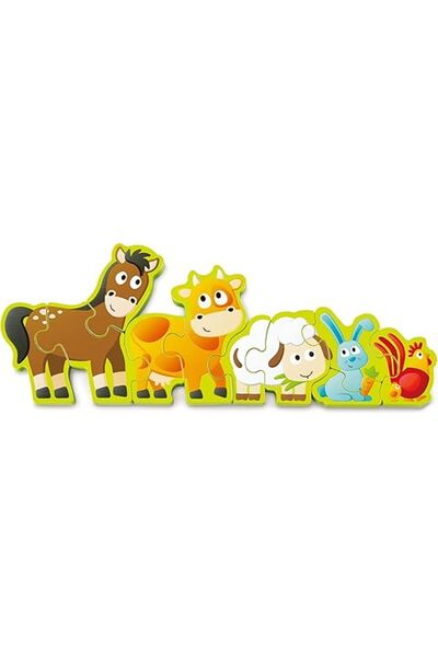 Hape Double-Sided Farm Animals and Numbers Puzzle, 10 Pieces, Multicolor
