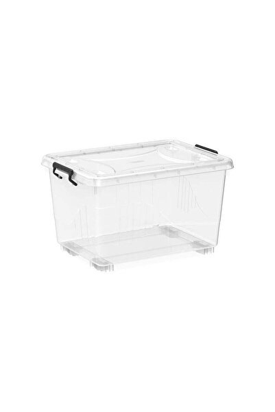 Cosmoplast 33L Clear Plastic Storage Box With Wheels & Lockable Lid