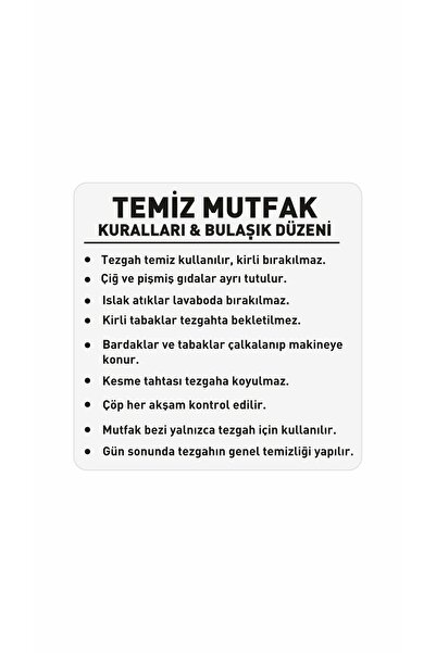 Gokco Temiz Mutfak Kuralları Stickerı – Bulaşık Düzeni ve Tezgâh Düzeni Yazıs...