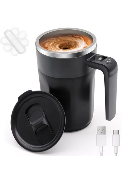 Generic Electric Self-Stirring Coffee Mug with LCD Temperature Display, Rechargeable 14 fl oz (Black)