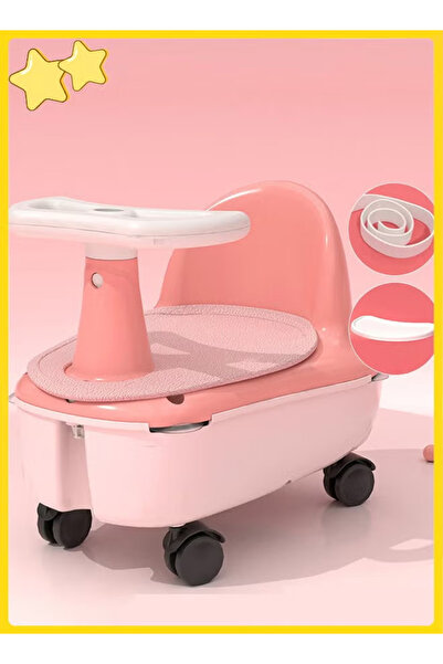 Generic Baby bathtub seat with cushion, storage shell, universal wheels, pull rope, and tray