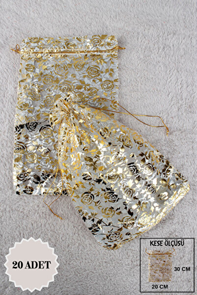 Mortex Gold Baskılı Tül Kese 20 Adet 20x30 Cm Kına, Havlu, Terlik, Seccade, Ç...