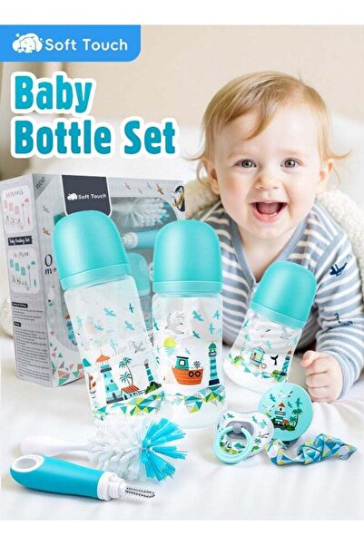 Soft Touch طقم رضّاعات أطفال مكون من 6 قطع، يشمل 3 رضّاعات، وفرشاة تنظيف الرض...