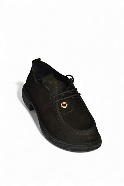 Fox Shoes V944085601 Black Genuine Leather Nubuck Lace-Up Casual Women's Shoes