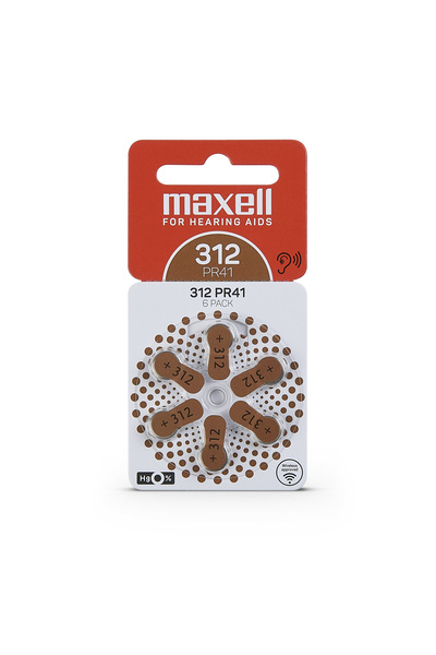 Maxell Set 6 baterii auditive PR41 ( 312 ) P312, Zinc Air, Maxell, maro, 1.45...