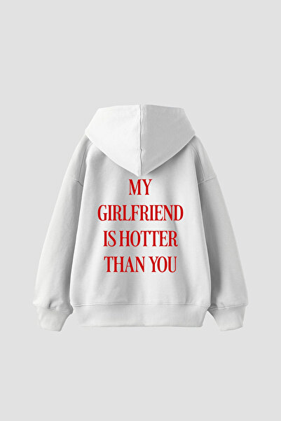 Bak Moda Hot Girlfriend με τύπωμα oversized Unisex Λευκό φούτερ με κουκούλα