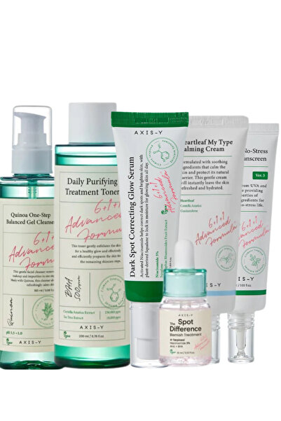 AXIS-Y Cleansing Gel, Treatment Toner, Glow Serum, Calming Cream, Spot Blemish and Protective Sunscreen